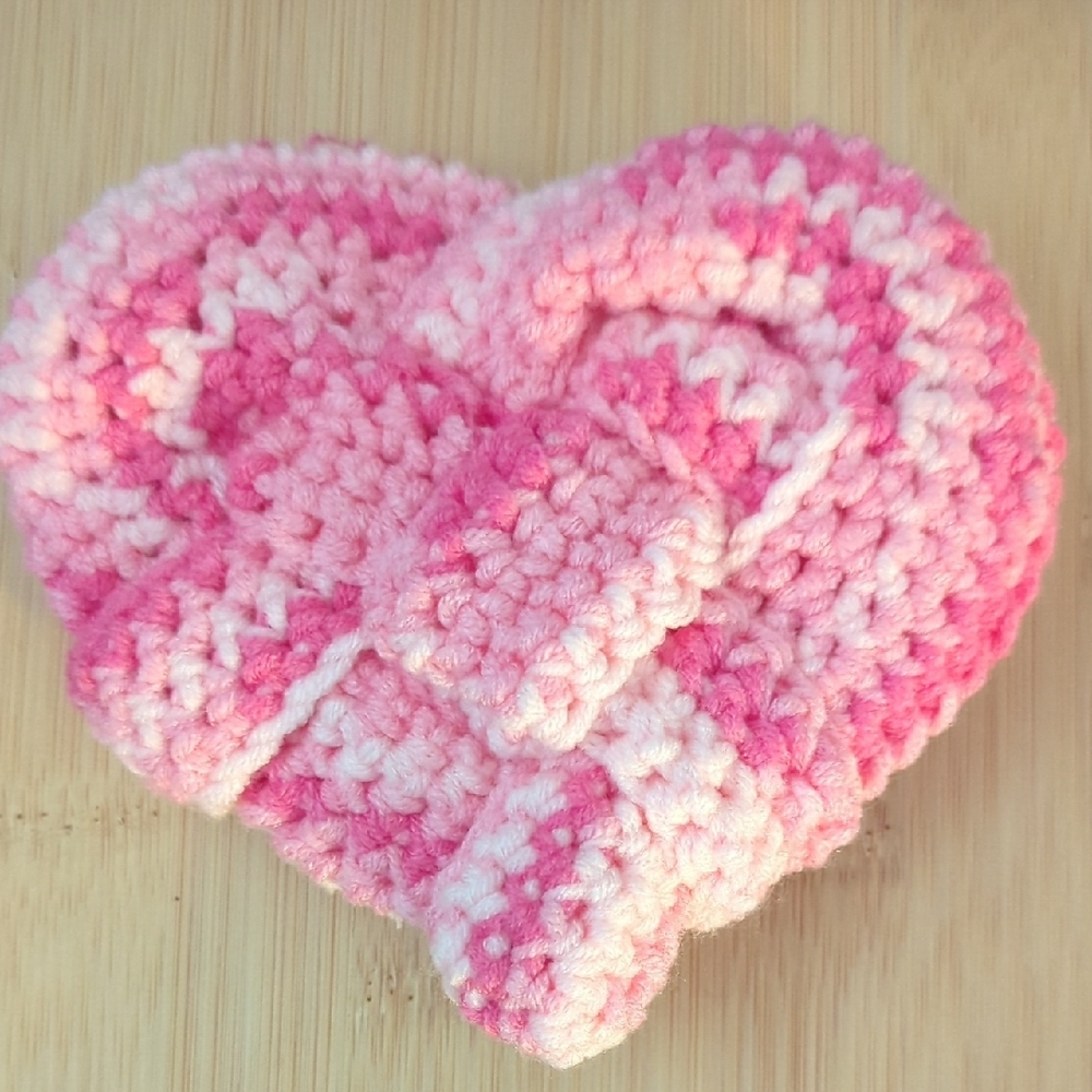Handmade Pink and White Crochet Heart Decor